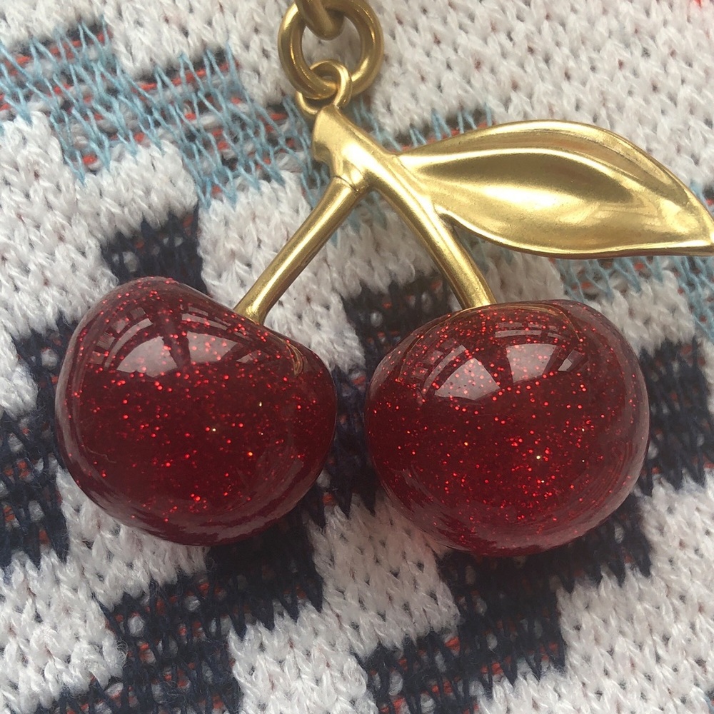 Coach Gold-Tone Cherry Keychain with Red Glitter Cherries - Picture 3 of 3